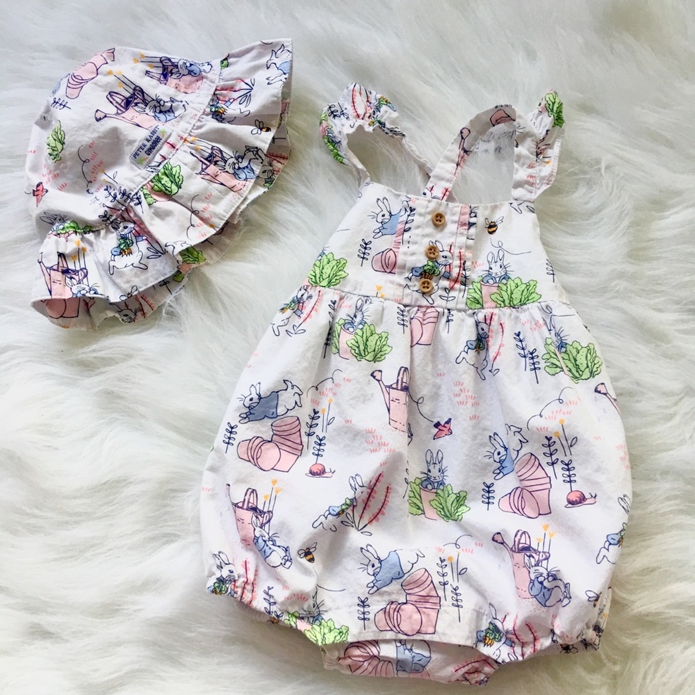 Gymboree baby girl 6/12 mo peter rabbit romper set